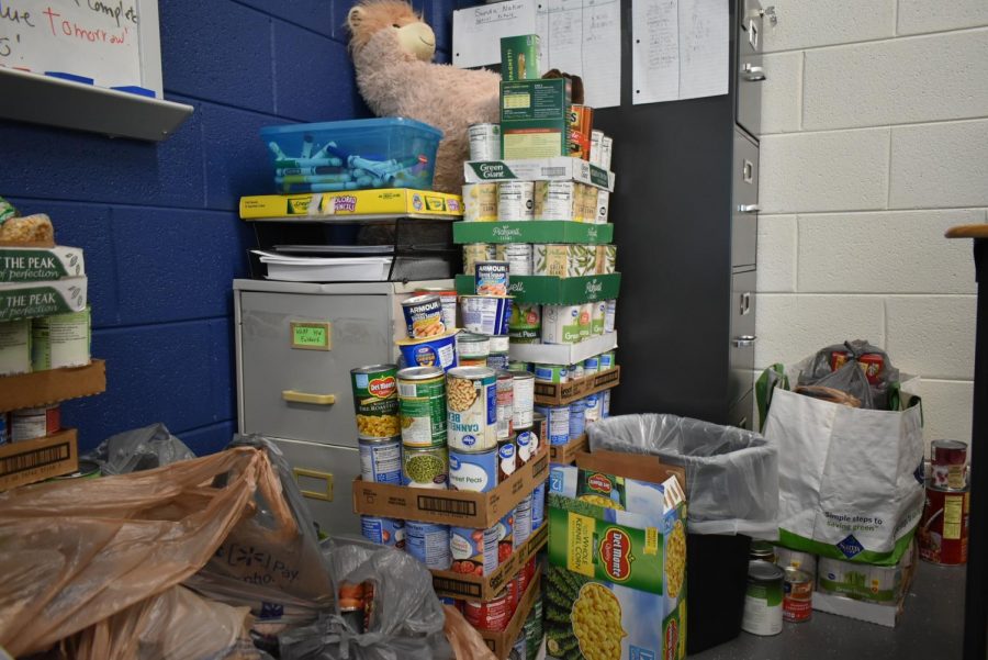 Amanda Sunday's classroom is currently home to many canned food items.  Sunda believes in supporting this community project and motivates all her students to participate. 