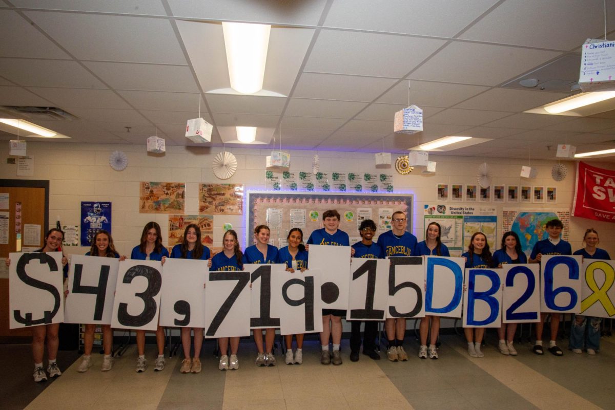 Students prepare to display the total amount of money raised by the GCHS and SCHS DanceBlue team at the end of the annual dance marathon.